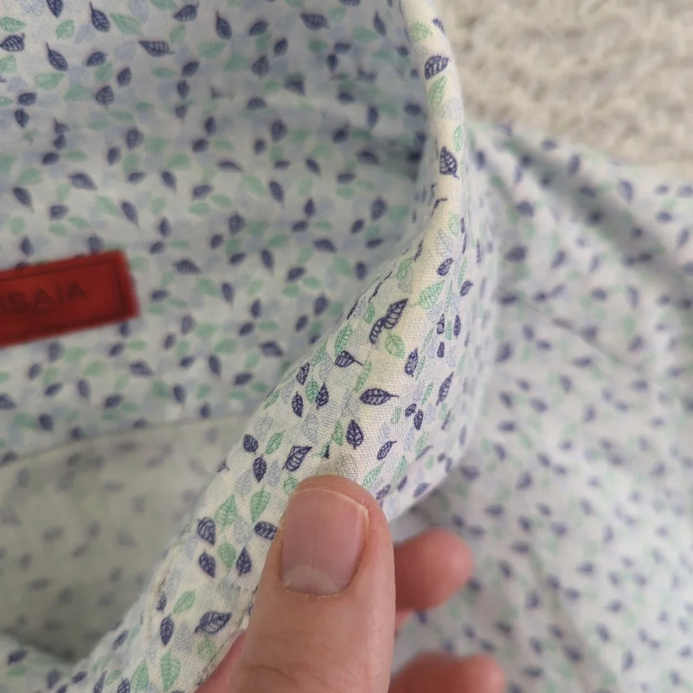 ISAIA NAPOLI Men's Blue Floral Print 100% Linen Button Down Dress‎ Shirt 15 38 - Picture 6 of 10